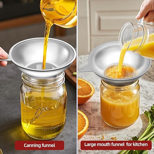 Serinar Stainless Steel Metal Canning Funnel with Removable Strainer - for Jams, Pickles and Home Preserving, Dishwasher Safe Kitchen Tool (2.78 Inch Wide Mouth Bore for Wide Mouth Mason Jars)