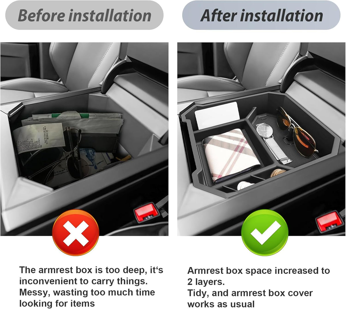 SKTU 2024 2025 2026 Tesla Cybertruck Center Console Organizer 2024 2025 2026 Cybertruck Console Tray 2025 Cybertruck Cyberbeast/AWD Armrest Organizer Cybertruck Accessories with Coin Holder