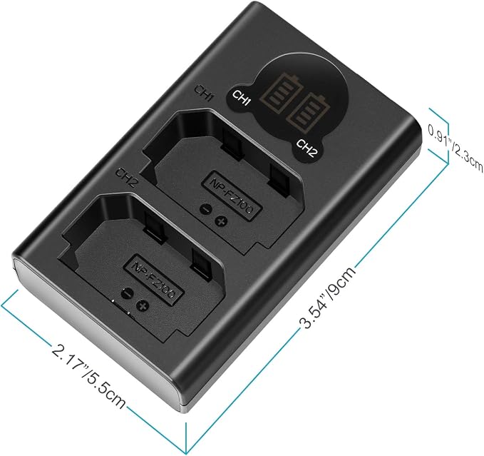 NEEWER 2 Pack 2280mAh NP-FZ100 Replacement Battery and Dual USB Charger