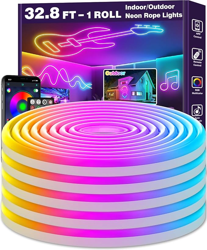 LETIANPAI 32.8FT Neon Rope Lights,Flexible Led Rope Lights Control with App/Remote,Multiple Modes Music Sync Gaming RGB Led Neon Lights for Bedroom Outdoor