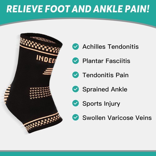 INDEEMAX Copper Ankle Brace - Compression Sleeve for Sprains & Foot Pain Relief | Size L