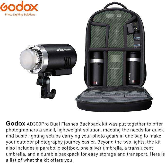 Godox AD300 Pro Strobe Light Photography Lighting Kit, 2.4G TTL 1/8000s HSS