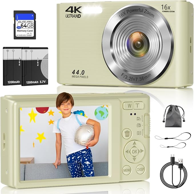 Digital Camera, FHD 4K 44MP Digital Camera, 16X Digital Zoom, Digital Point and