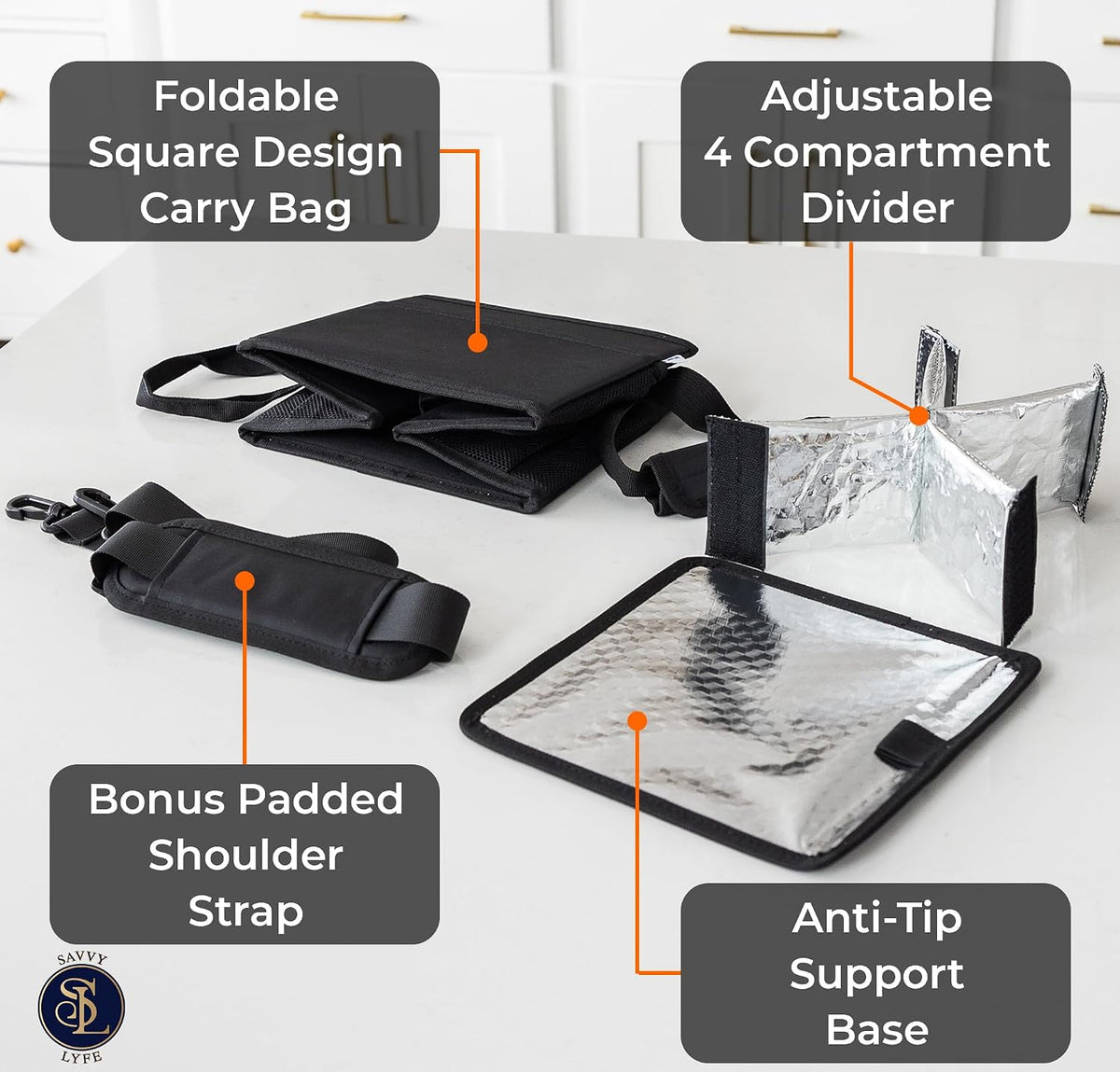 Reusable Drink Carrier with Handle – Tip-Resistant 4 Cup Carrier with Shoulder Strap for Delivery – Insulated, Foldable, Adjustable Dividers – Portable Caddy Tote Bag, Drink Holder for Car