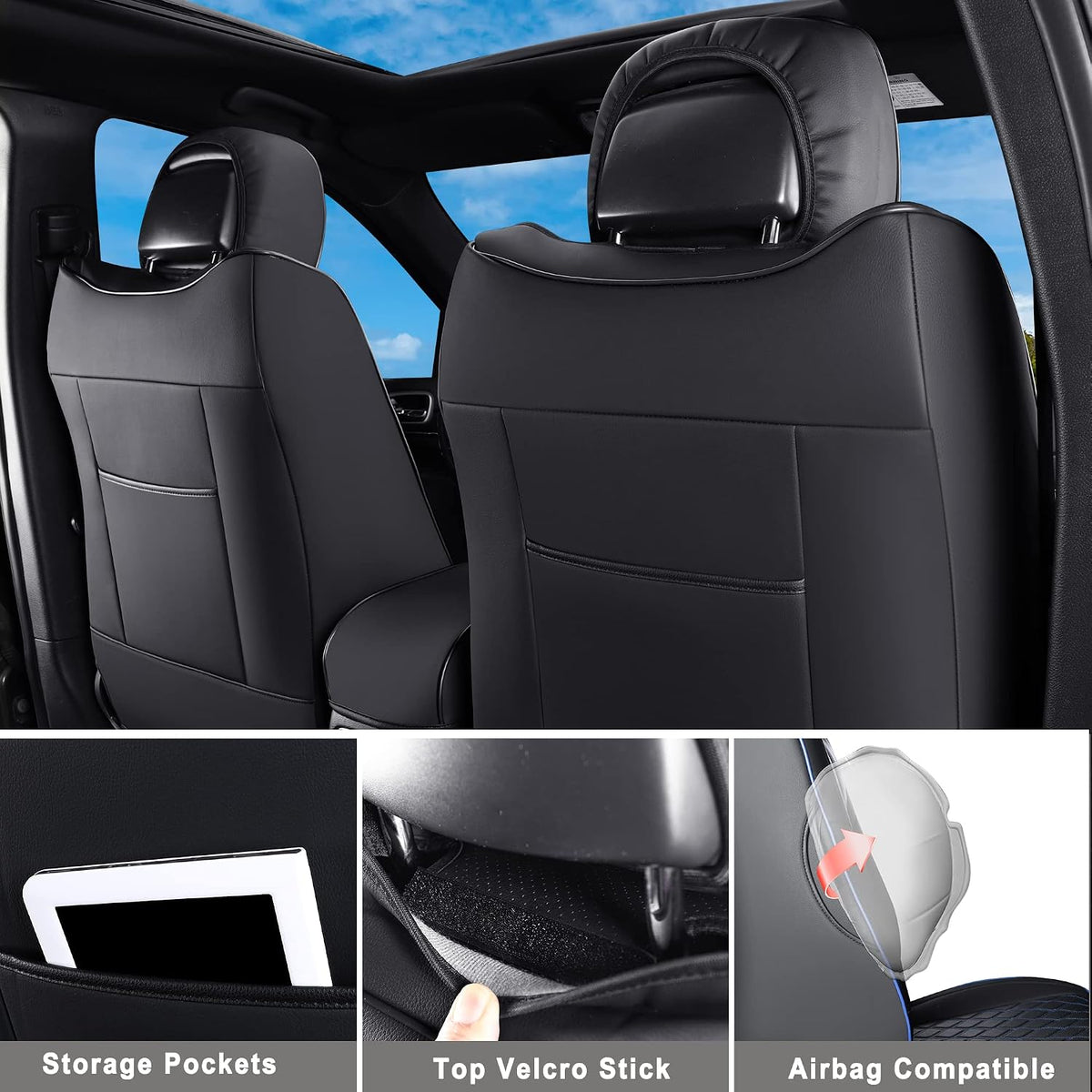 Huidasource Upgrade Jeep Grand Cherokee Seat Covers, Full Coverage Waterproof Leather Car Seat Covers, Custom Seat Cushion Protector Fit for Jeep Grand Cherokee 2011-2021 (Full Set/Black)