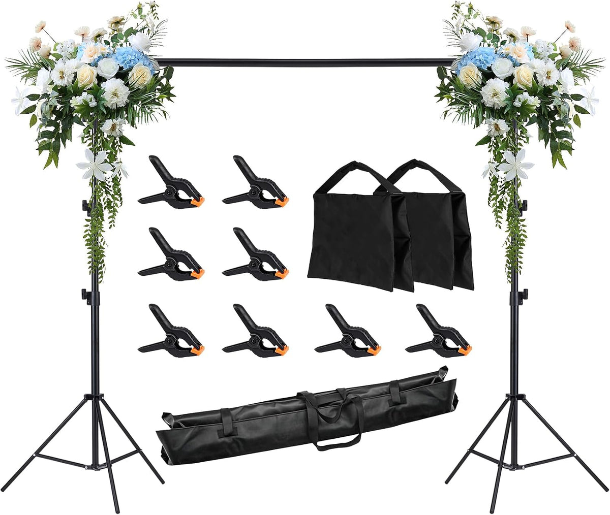 8x10ft Backdrop Stand Kit - Adjustable Photo Background Support System for Photography Studio, Wedding Party, Heavy Duty Aluminum Tripod with Carrying Case