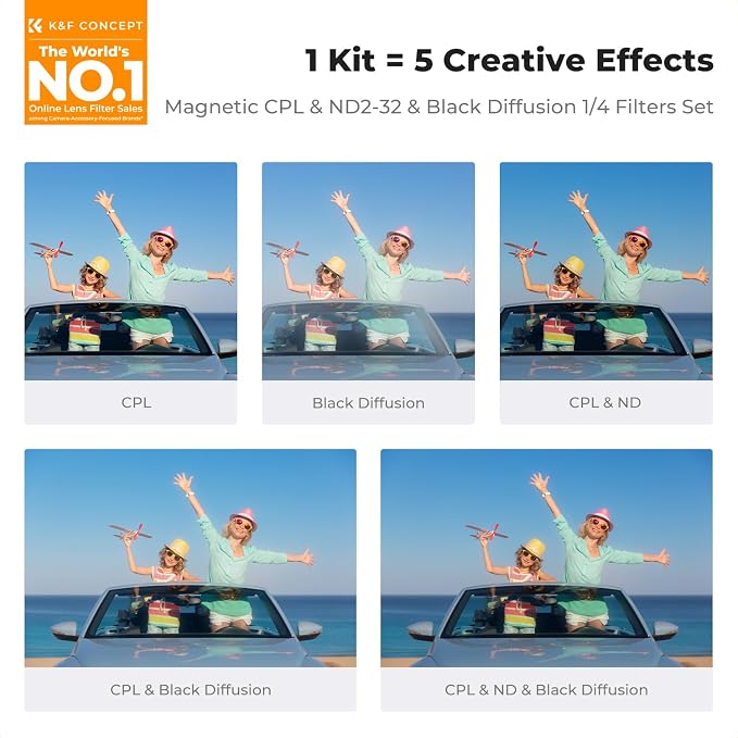 K&F CONCEPT 82mm Magnetic 1s Swap 5-Pack: CPL + VND2-32 + Black Diffusion 1/4 +