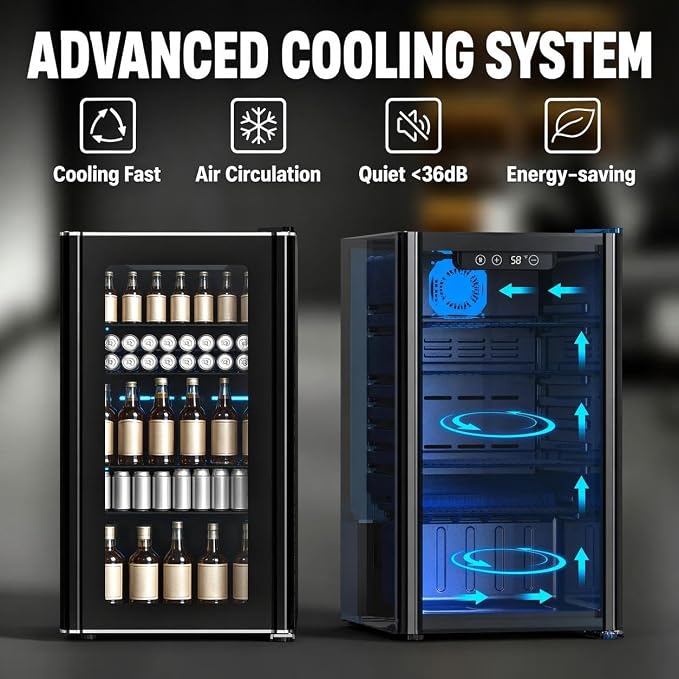 COWSAR 3.2 Cu. Ft. Beverage Refrigerator, Up to 130 Cans or 26 Bottles