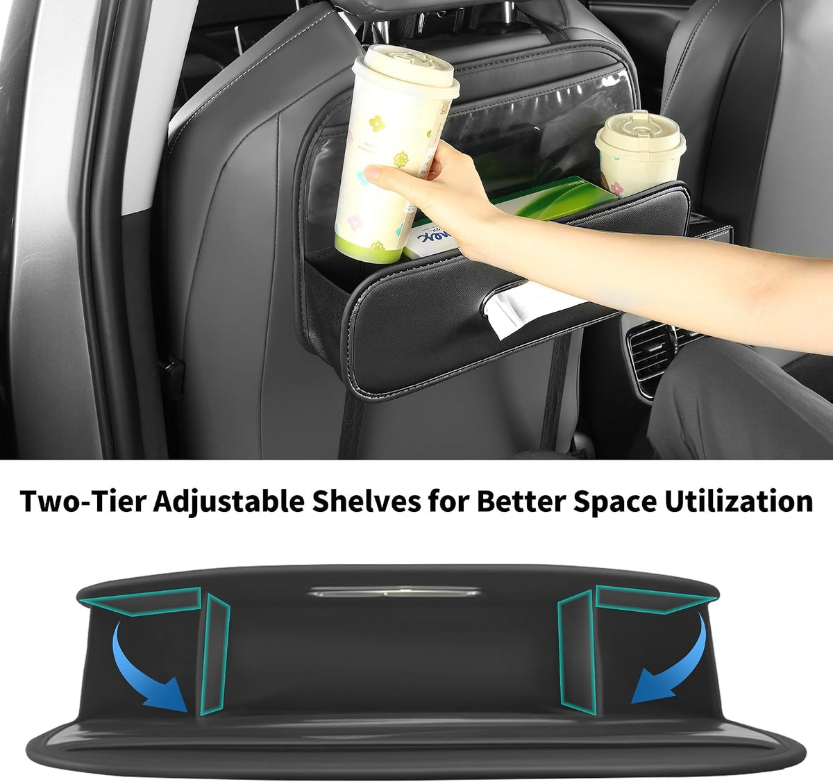 Back Seat Car Organizer with Cup Holder Tissue Box Kleenex Holder
