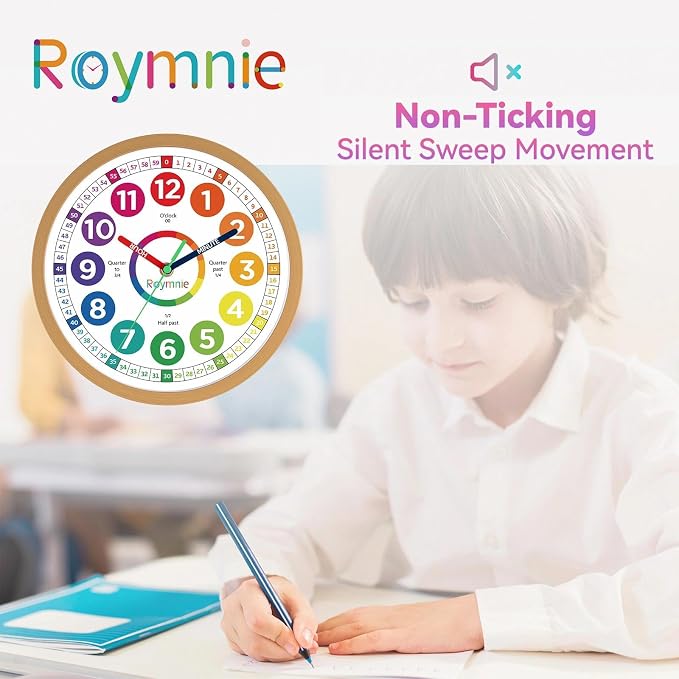 Roymnie Wall Clock 10 Inch for Kids Learning Easily Kids Teaching Clock Analog