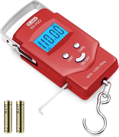 Dr.meter Digital Fishing Scale - 110lb Backlit LCD Display with Measuring Tape | Compact & Portable Gift for Men