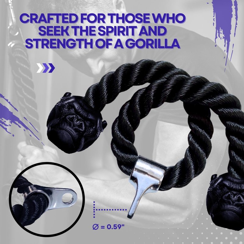 Trained Tricep Rope Pull Down Cable Gorilla Gripz, 27 Inch Rope Length, Easy to Grip & Non-Slip Cable Attachment for Gym Workout Exercise