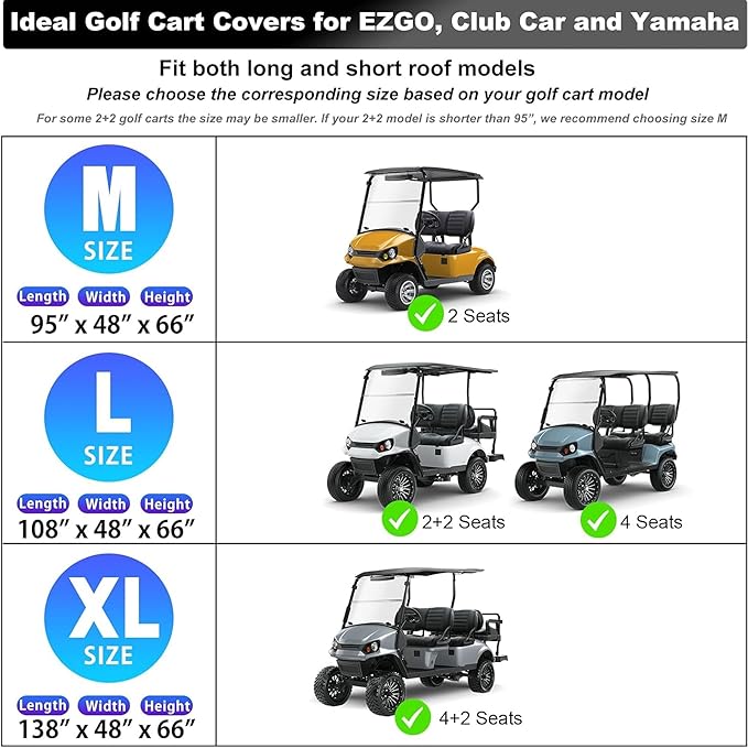 Rosefray Golf Cart Cover – Heavy-Duty 420D Oxford Fabric, Waterproof & Windproof Design – Fits Club Car, EZGO, Yamaha 2+2/4 Passenger Carts Black