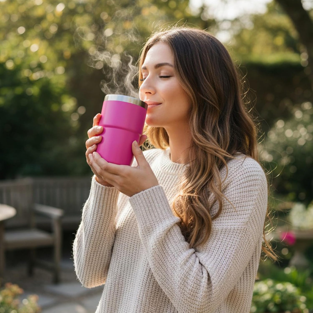 Zenbo Stackable Espresso Cups - 8 oz Ceramic-Lined Stainless Steel Tumblers | Double-Wall Insulated, Dishwasher Safe (Vine Crimson Red - 2 Pack)