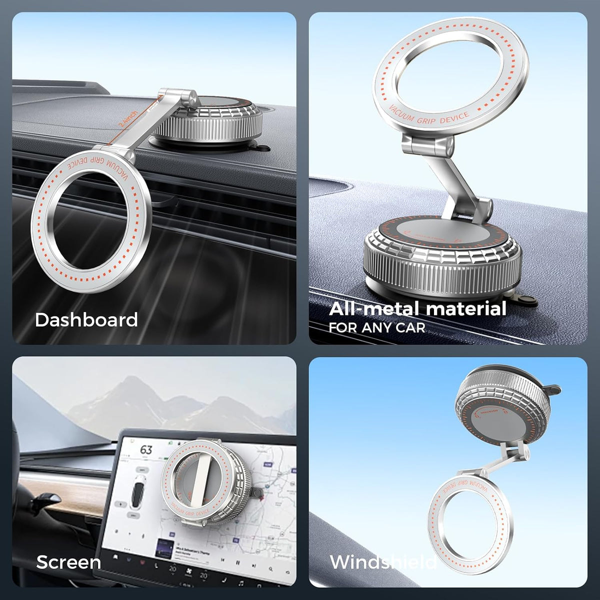Metal Magnetic Car Phone Holder for Magsafe Phone, Silver