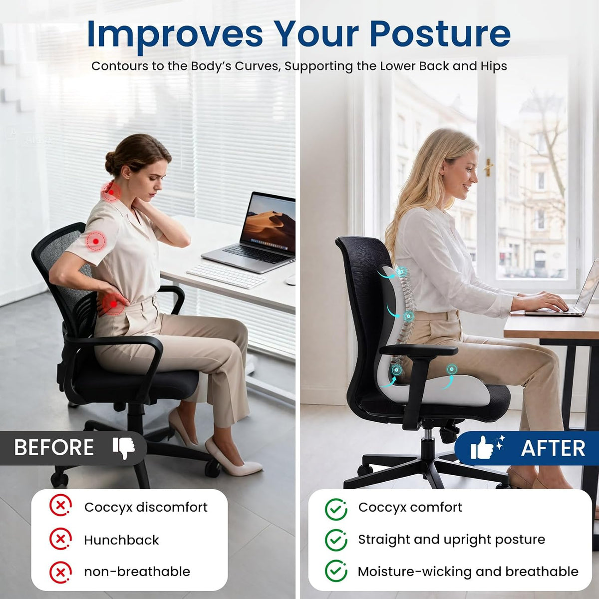 Upgrade Orthopedic Cushion Seat, Orthopedic Cushion for Car, Back and Seat Cushion Pro, Ergonomic Memory Foam Seat Cushion, Non-Slip Belt Backrest for Soothe Pressure Relief（Gray）