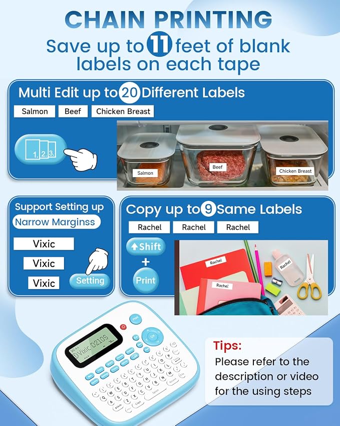 Vixic Label Maker Machine with Tape, Label Maker Waterproof-Labels, Portable