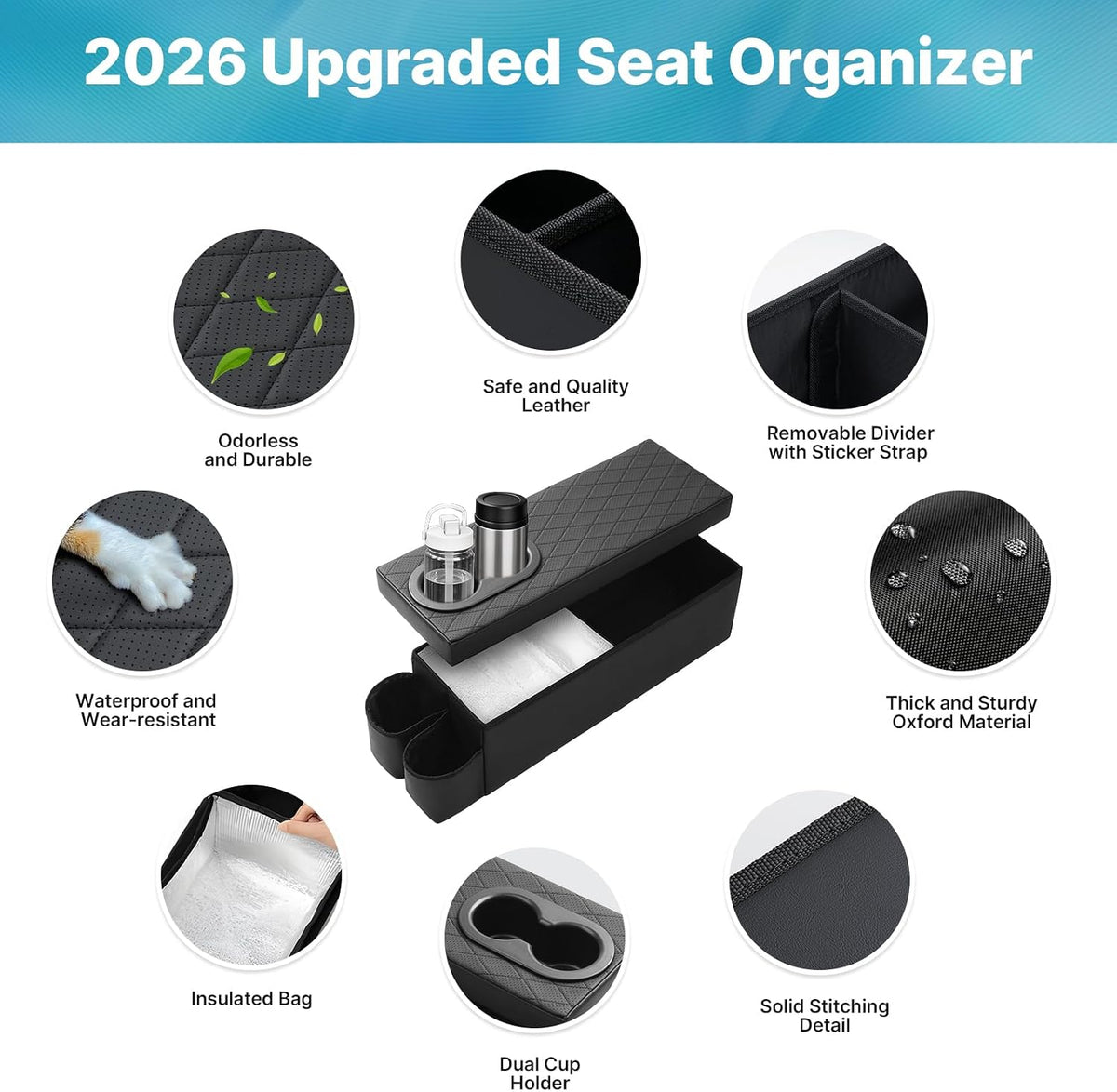 Mixsuper Liner Car Seat Organizer for Kia Sorento 2021-2026, Console Organizer Backseat Box with Cup Holders for Kia Sorento, Kids Toys Baby Supplies Dog Toy Box Storage Bin Travel Accessories