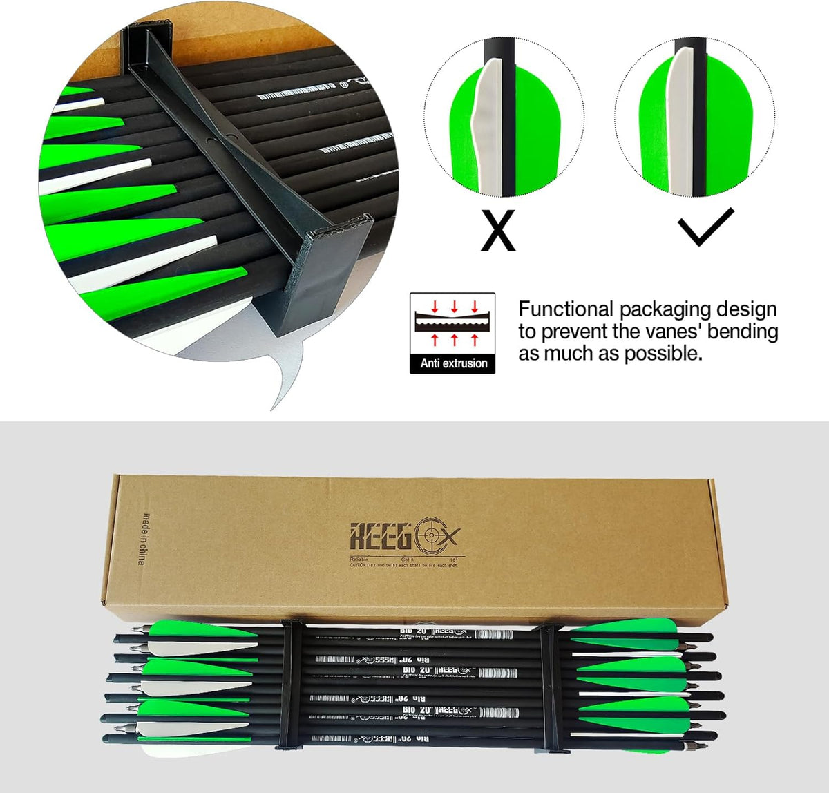 REEGOX Crossbow Bolts - 16/18/20 Inch Bio Arrows with Moon Nocks & Removable Tips | Pack of 12