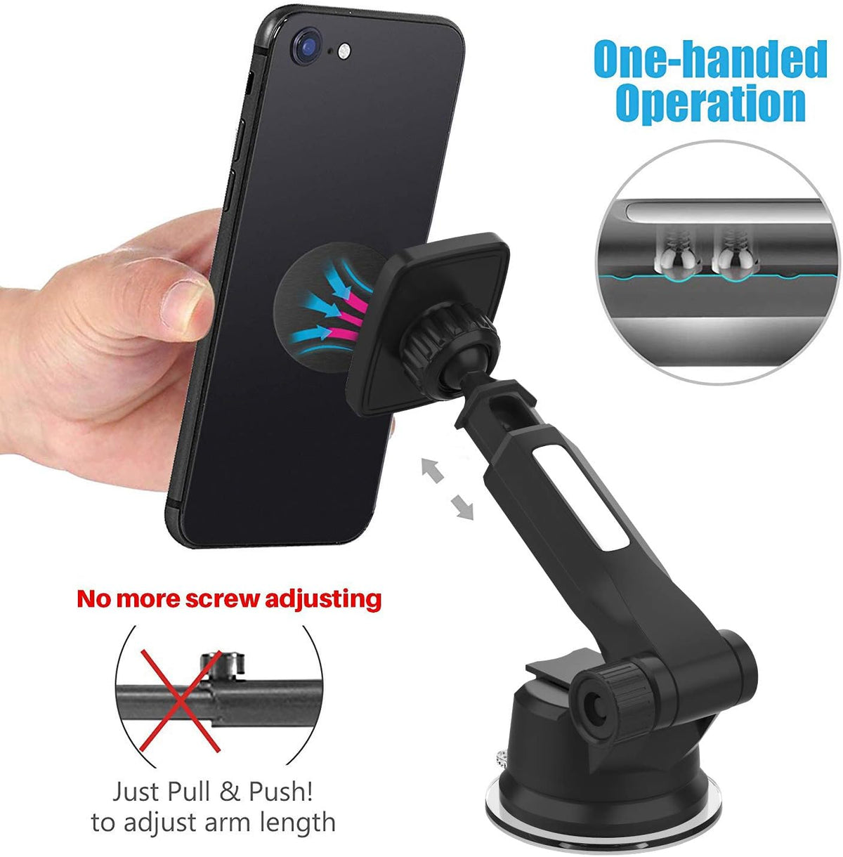 WixGear Universal Magnetic Car Mount Holder, Windshield Mount and Dashboard Mount Holder for Cell Phones and Tablets with Long Arm – (New Version Telescopic Arm)