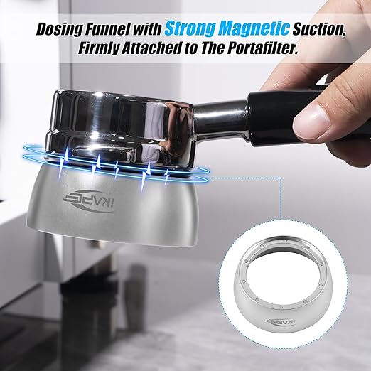 IKAPE Dosing Funnel Set, 58mm Espresso Dosing Ring & Puck Screen Kit Compatible with 58 mm Bottomless Portafilter Silver