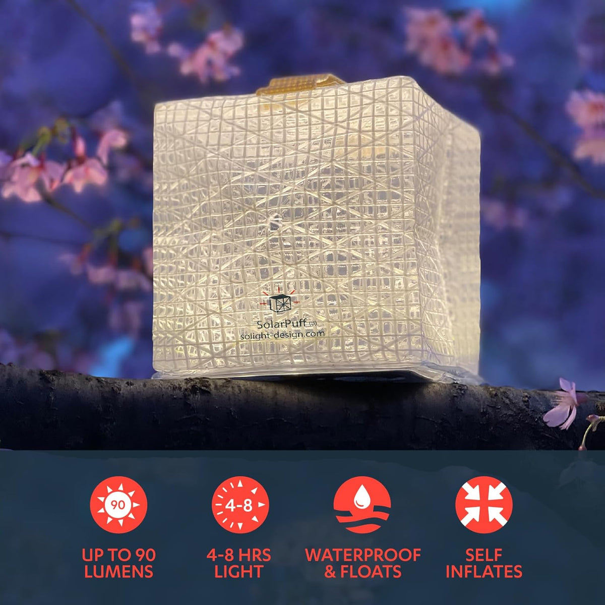 Solight Design SolarPuff Hybrid Solar Lantern - Collapsible LED Camping Light with Warm & Bright White Illumination, Waterproof & Rechargeable