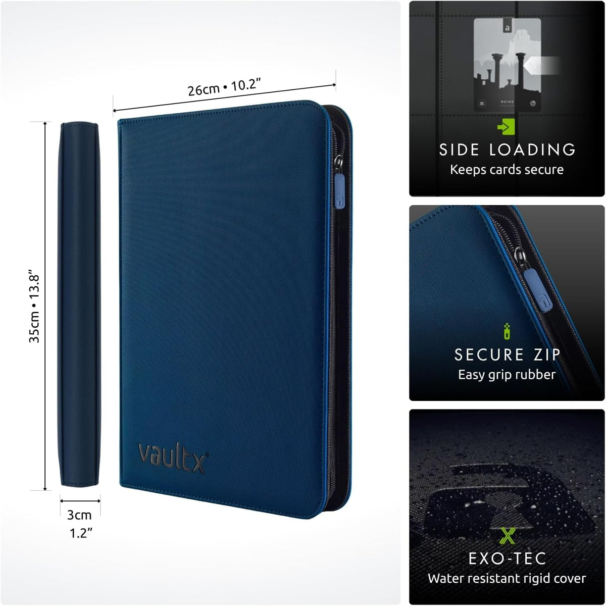 Vault X 9 Pocket Trading Card Zip Binder - Premium Exo-Tec Material, Holds 360 Cards, Blue