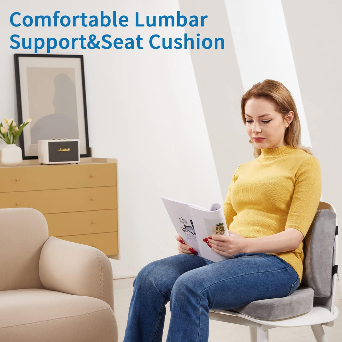 SAIREIDER Lumbar Support Pillow and Office Chair Cushion, Memory Foam Car Seat Cushions Back Support Pillows, Reduce Pressure On Tailbone and Sciatic Nerve, Relieve Pain of Back and Lumbar(Grey)