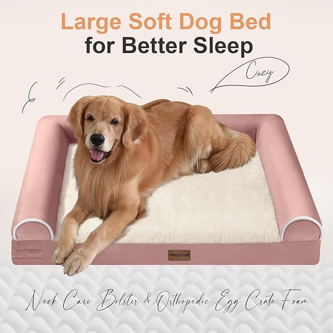 Small Dog Bed Orthopedic Washable: Beds Bolster Small Sized Dogs Cats Bed Egg Crate Foam Couch Sofa Waterproof with Removable Cover - Pink