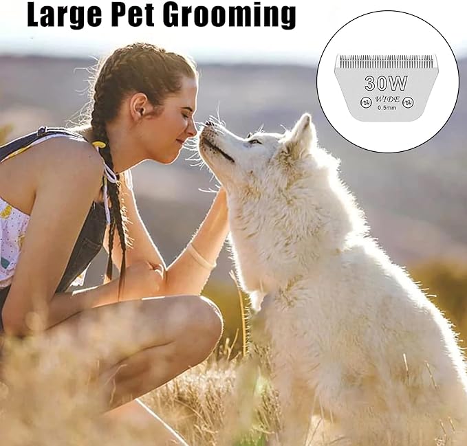 2PCS 30W Wide Blades for Dog Grooming Blades Compatible with Andis,Oster A5,Wahl km10 Dog Clippers,Size-#30W, 1/50 Inch Cut Length (0.5mm) (2pcs #30W)