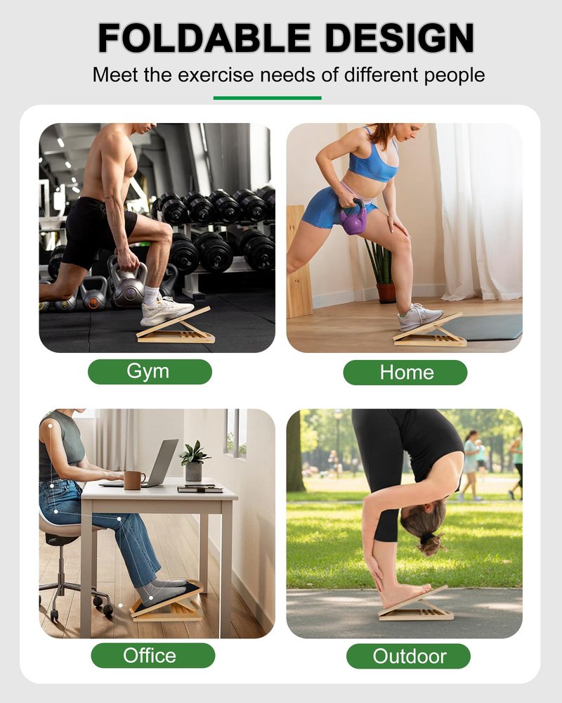Slant Board for Calf Stretching, Adjustable Wooden Incline Board with Anti Slip Barrier, 300LB Capacity Portable Calf Stretcher for Physical Therapy, Squats, Ankle & Heel Support at Home/Gym