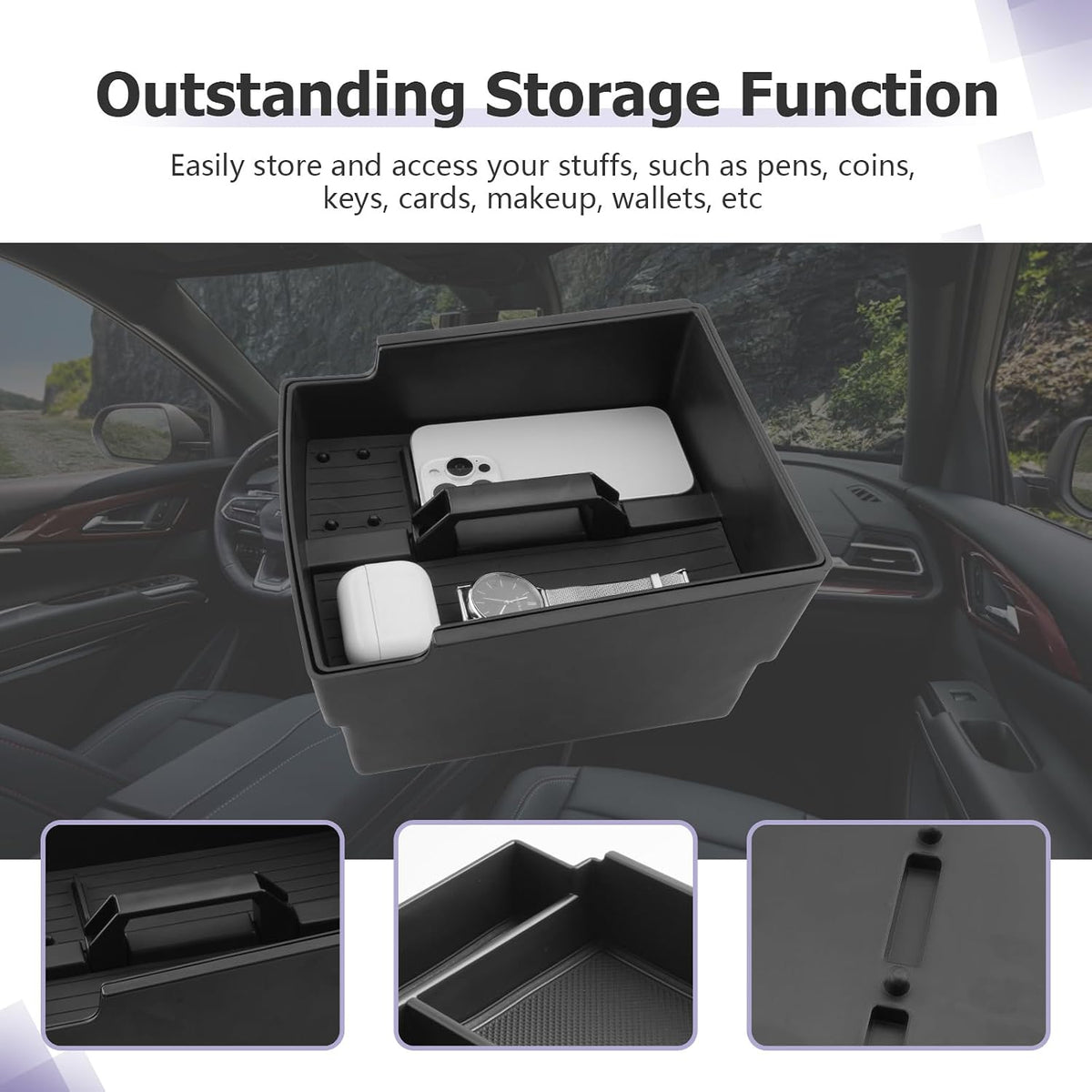 LUWU Center Console Organizer Tray Compatible with 2024 2025 2026 Chevrolet Traverse & 2024 2025 2026 GMC Acadia Accessories Armrest Console Organizer Armrest Organizer Insert Tray Black 2-Pack