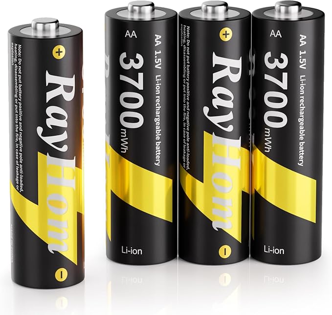 4 Pack AA Lithium Rechargeable Batteries, 3700mWh High Capacity, 1.5V Constant