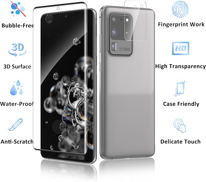 2+2 Pack for Samsung Galaxy S20 Ultra Screen Protector and Camera Protector