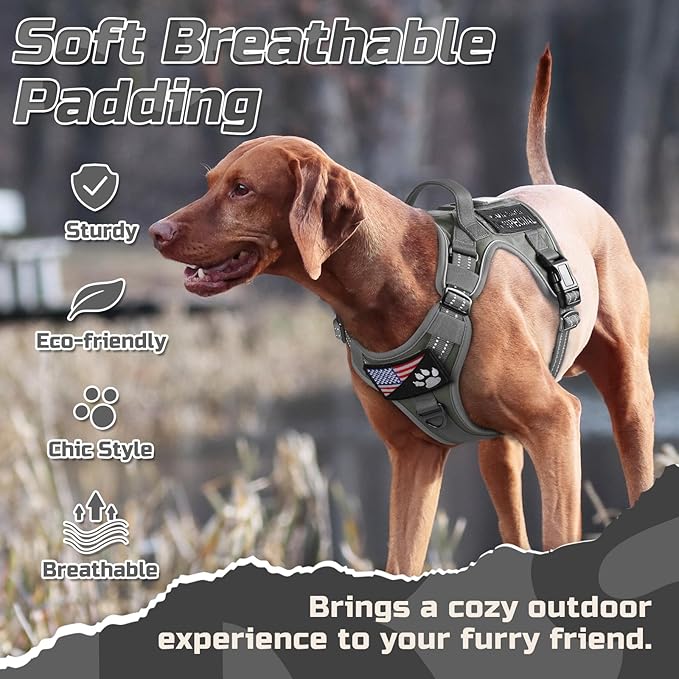 rabbitgoo Tactical Dog Harness for Large Dogs, No Pull Military Service Vest with Handle & Molle, Easy Control for Training Walking, Adjustable Reflective Straps, Dark Grey, L