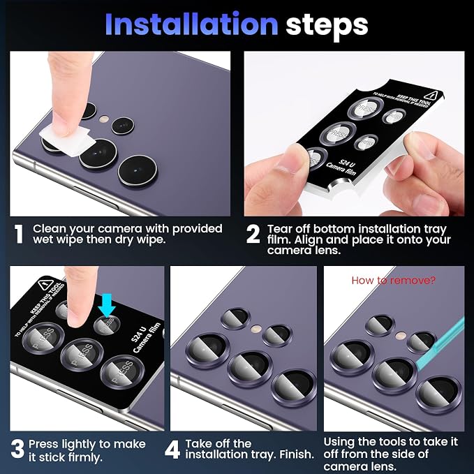 Tensea (3+2PCS for Samsung Galaxy S24 Ultra 5G Camera Lens Protector, 9H