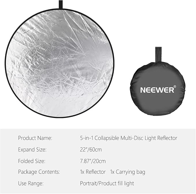 NEEWER 22 Inch/60 Centimeter Light Reflector Light Diffuser 5 in 1 Collapsible