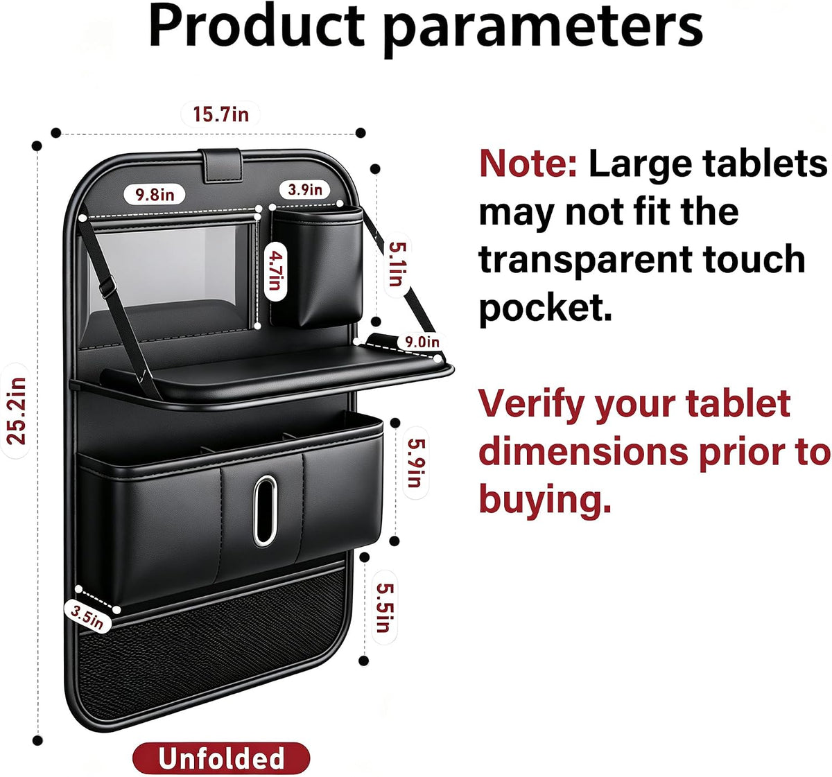 Universal Foldable Leather Car Backseat Organizer, Detachable Table Tray, Multi Storage Pockets, Tissue Cup Holder, Fits Cars SUVs Trucks Pickups For Travel Camping,1 Pack.