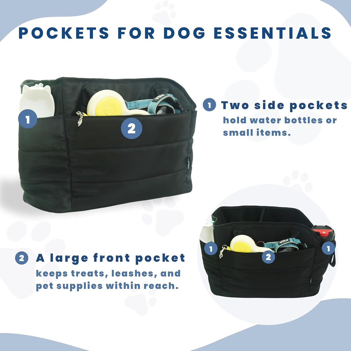 Lightweight Puffy Dog Purse Carrier for Small Dogs, Black