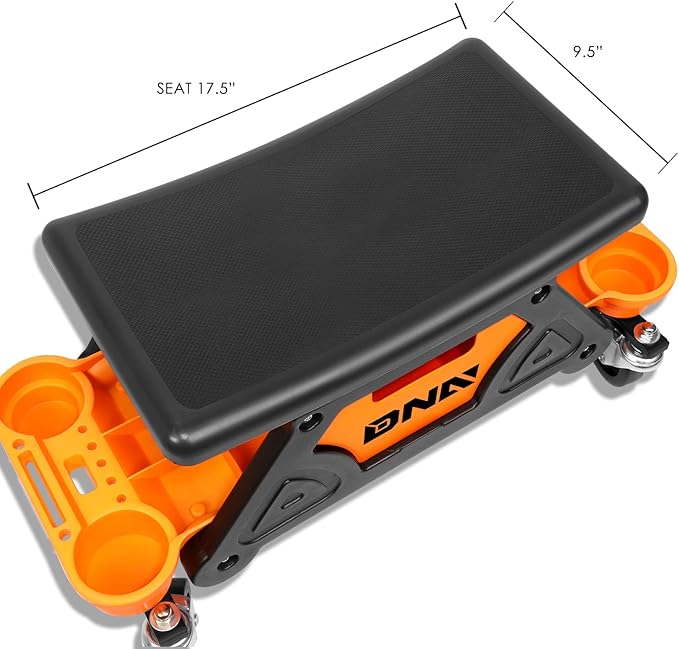 DNA Motoring TOOLS-00189 Mechanic Stool - 25-1/2" x 13" x 12" (L x H x W), Rolling Work Seat w/Lockable Swivel Wheels and Storage Tool Tray