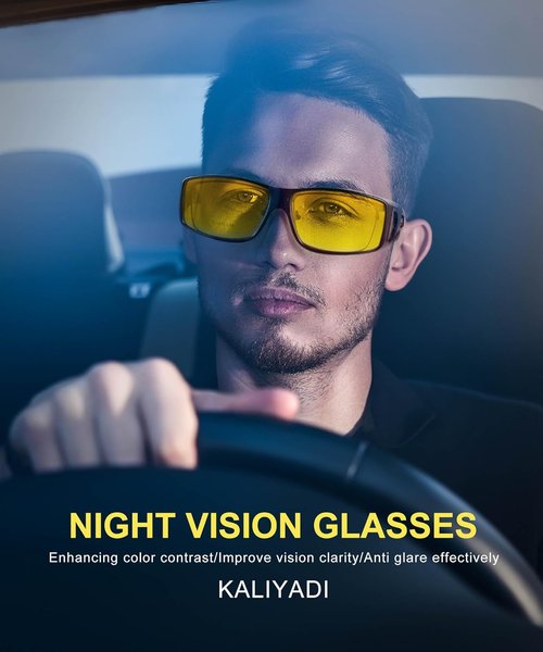 KALIYADI Night Vision Glasses - Anti-Glare Wrap-Around Fit Over Glasses for Men & Women | HD Lens