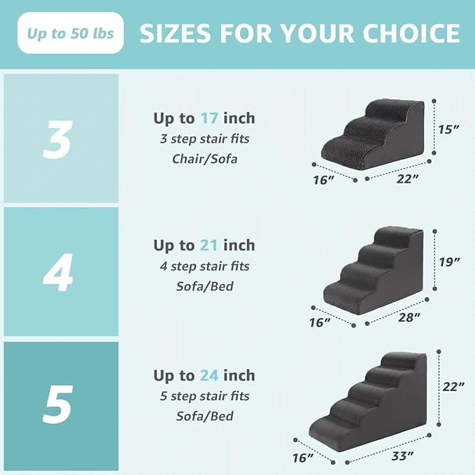 Dog Stairs for Small Dogs 15" H, 3-Step Dog Steps Ramp for Couch Sofa and Chair with Anti-Slip Washable Cover and Durable High Density Foam, Pet Stairs for Cats, Grey