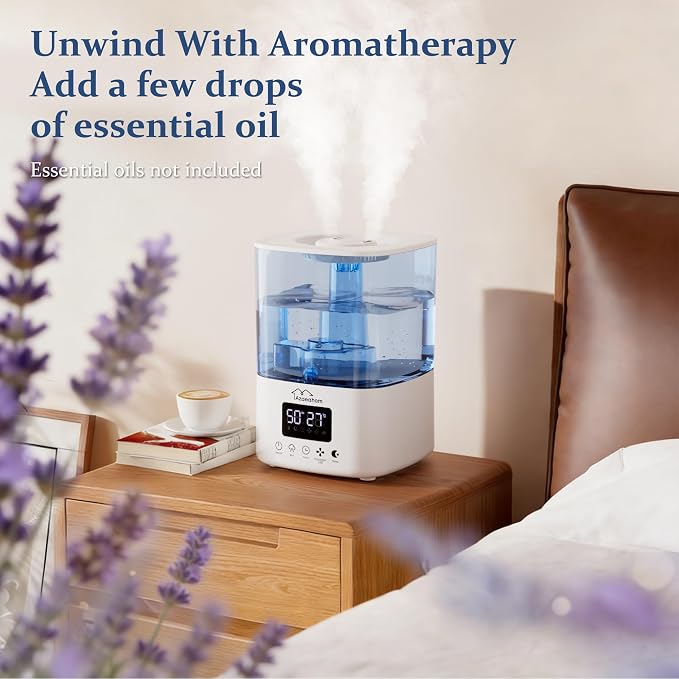Smart Humidifiers for Bedroom, Top Fill 4L Cool Mist Air Humidifier for Large Room, Essential Oil Diffuser App Control, Fast Symptom Relief, Nightlight, 12H Quiet Runtime for Baby, Plant