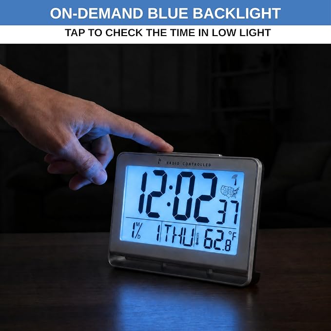Atomic Digital Wall Clock, Battery-Operated, Large 2" LCD Numbers, Self-Setting