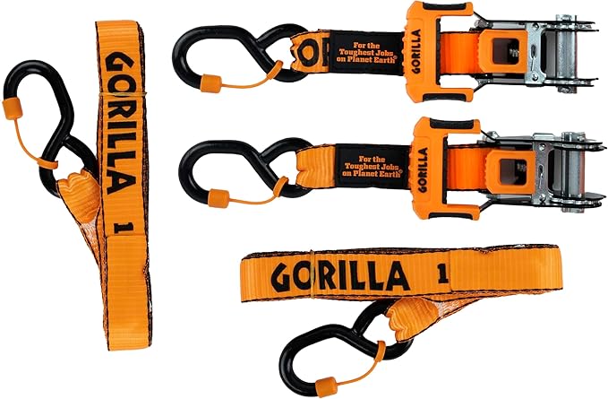 Gorilla 93001 2 Pack 1" x 16' Ratchet Strap with Orange Gorilla-Grip Handle