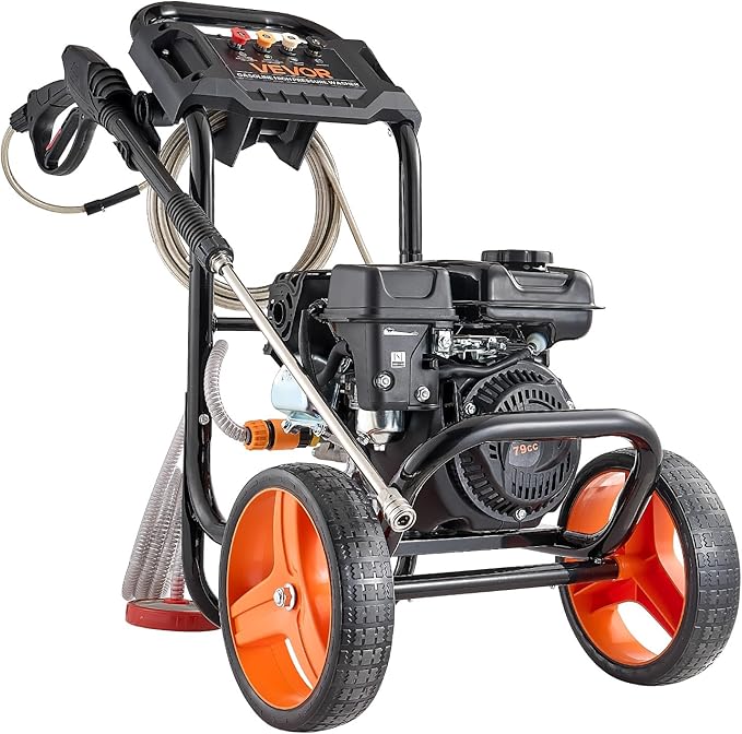 VEVOR Gas Pressure Washer 2900 PSI and 1.85 Max GPM, Upgrade Aluminum Pump with Spray Gun and Wand, 4 Nozzle Set, Low Profile Power Washer for Cars, Fences, Driveways, Homes, Patios, Furniture