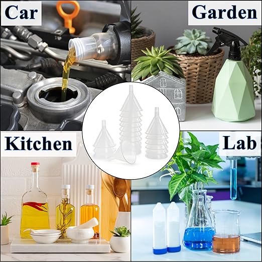 Tebery 20 Pack Plastic Funnels Set, 4.7 Inch Wide Mouth Funnel for Filling Bottles, Large Clear Kitchen Funnels with Long Spout, Reusable Liquid Transfer Funnel for Powder, Oil, Lab, DIY