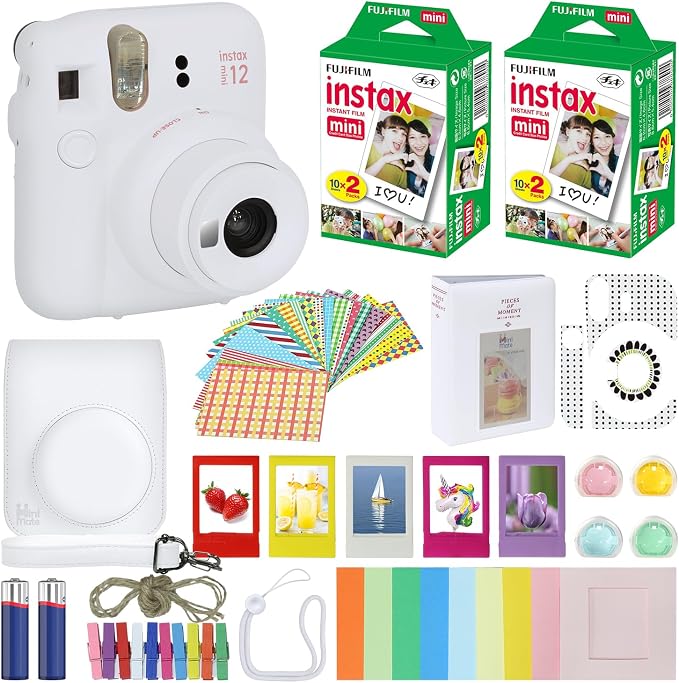 Fujifilm Instax Mini 12 Instant Camera Clay White + Carrying Case + Fuji Instax