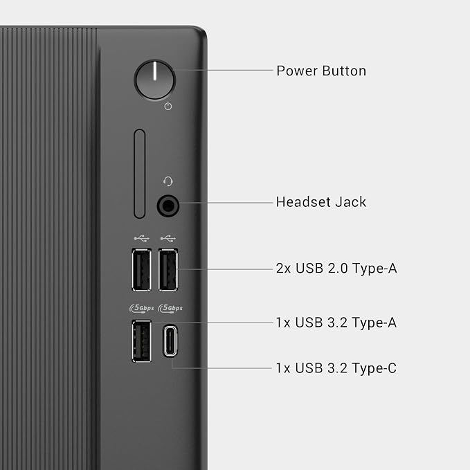 Dell Slim Desktop, AMD Ryzen 5 150, 16GB RAM, 512GB SSD, Windows 11 Home | AMD Radeon 660M, Wi-Fi 6, Bluetooth, Dell Wired Keyboard, McAfee+ Premium 30-day trial, Mail In Service 15-Month Warranty
