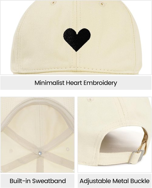 American Trends Women's Baseball Cap - Cute Heart Design, Adjustable Cotton Hat for Everyday Wear